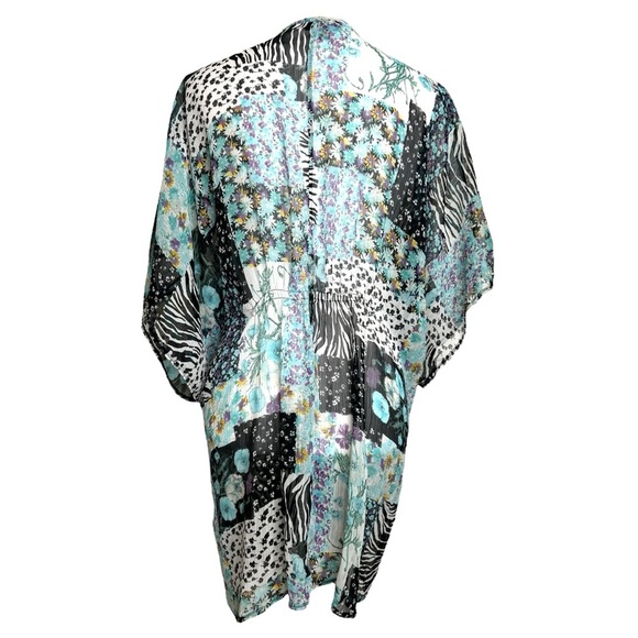 Vintage Y2K Bebe Dress Calcutta SHEER Blue Black Patchwork Floral Fairy Kaftan - Picture 7 of 10